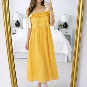 Philosophy di Lorenzo Serafini Yellow Ruffled Ribbon Maxi Dress Cotton Size 6